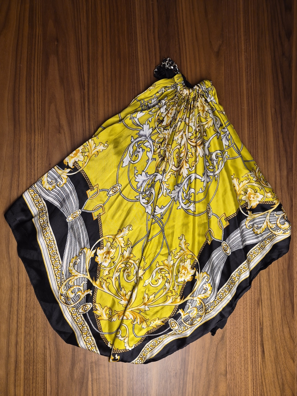 Cache Black Silk Scarf Top with Silver Chain Detail